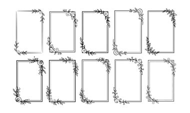 Elle çizilmiş çiçek çerçeve kümesi
