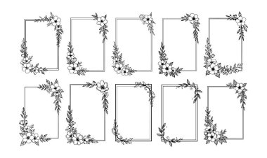 Elle çizilmiş çiçek çerçeve kümesi