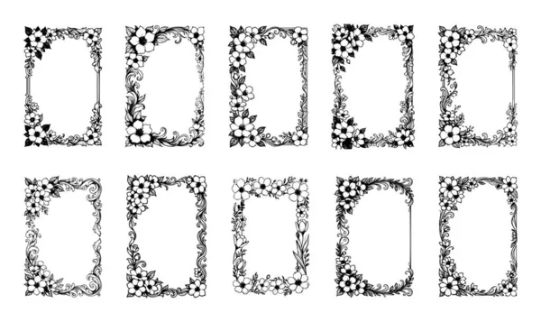 Elle çizilmiş çiçek çerçeve kümesi