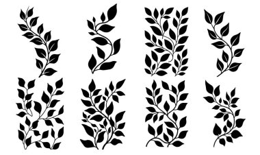 Çiçek yaprakları siluet siyah beyaz