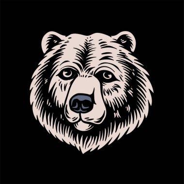 Vahşi Yaşam Baş Boz Ayı 'nın Vektör İllüstrasyonu. Tshirt ve Logo Tasarımı İçin Uygun Klasik İllüstrasyonlu Harika Açık Hava ve Macera Gear