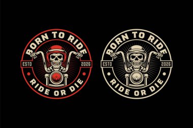 Vintage Retro Kafatası Maskotu Logosu Motosiklet Kulübü Tasarımı İçin Doğdu