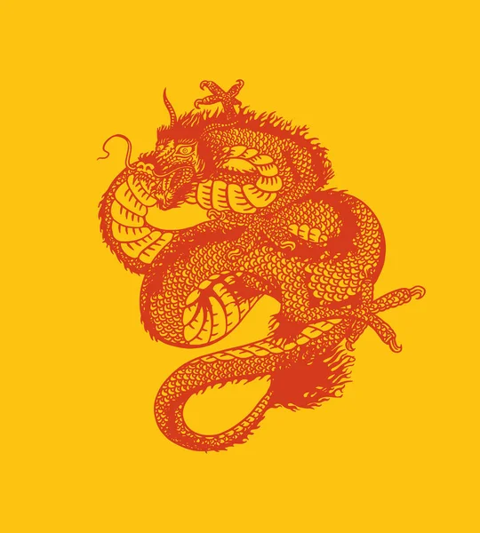 Japonský drak. Mytologické zvíře nebo asijský tradiční had. Symbol pro tetování nebo štítek. Rytá ručně kreslená kresba Vintage starý monochromatický náčrt, inkoust. Vektorová ilustrace. — Stockový vektor