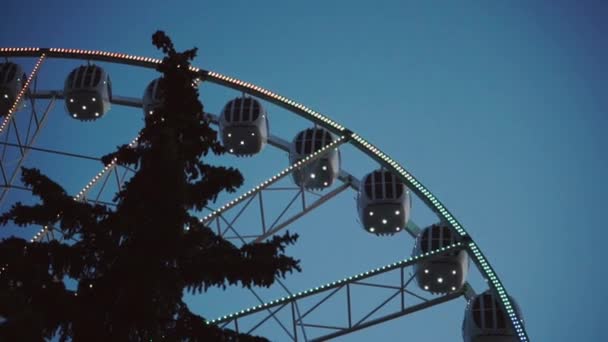 Ferris wiel in activiteitenpark in Sint-Petersburg Rusland 's nachts in blauw licht — Stockvideo
