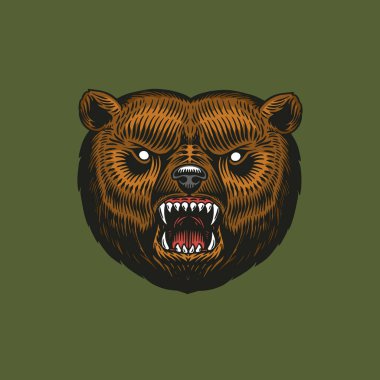 Kahverengi boz ayı, vahşi hayvan. Klasik monokrom tarzı. Pankart ya da etiket için elle çizilmiş bir eskiz. Kuzey ve ormanın sembolü..