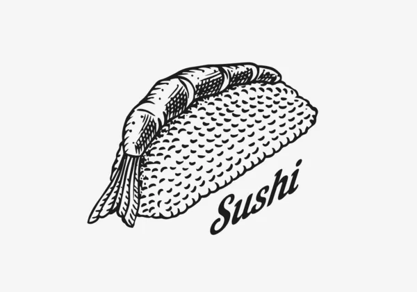 Comida japonesa. Sushi bar o juego de rollos. Ilustración vectorial para restaurante asiático. Boceto grabado a mano para menú. Estilo monocromo. ilustraciones vectoriales — Vector de stock