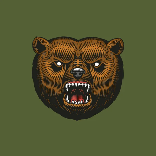 Brązowy niedźwiedź grizzly, dzikie zwierzę. Klasyczny monochromatyczny styl. Grawerowany ręcznie szkic na sztandar lub etykietę. Symbol północy i lasu. — Wektor stockowy