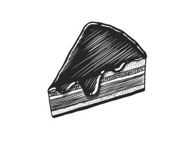 Çikolatalı pasta. Meyveli tatlı mı turta mı? El yapımı fırın ürünü. Kutlama Tatlı Yemekler. Vintage oymalı eskiz. Bir kafe ve restoran pankartı veya menüsü için vektör illüstrasyonu.