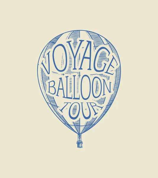 Klasik Sıcak Hava Balonu rozeti. Dekoratif unsurlu vektör geri uçuş zeplini. Romantik logo için şablon nakli. Poster ya da afiş için elle çizilmiş eskiz. — Stok Vektör