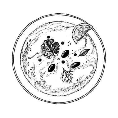 Nohut humusu veya vejetaryen vejetaryen geleneksel Arap yemeği. Bezelye tabağı. Vektör illüstrasyonu 