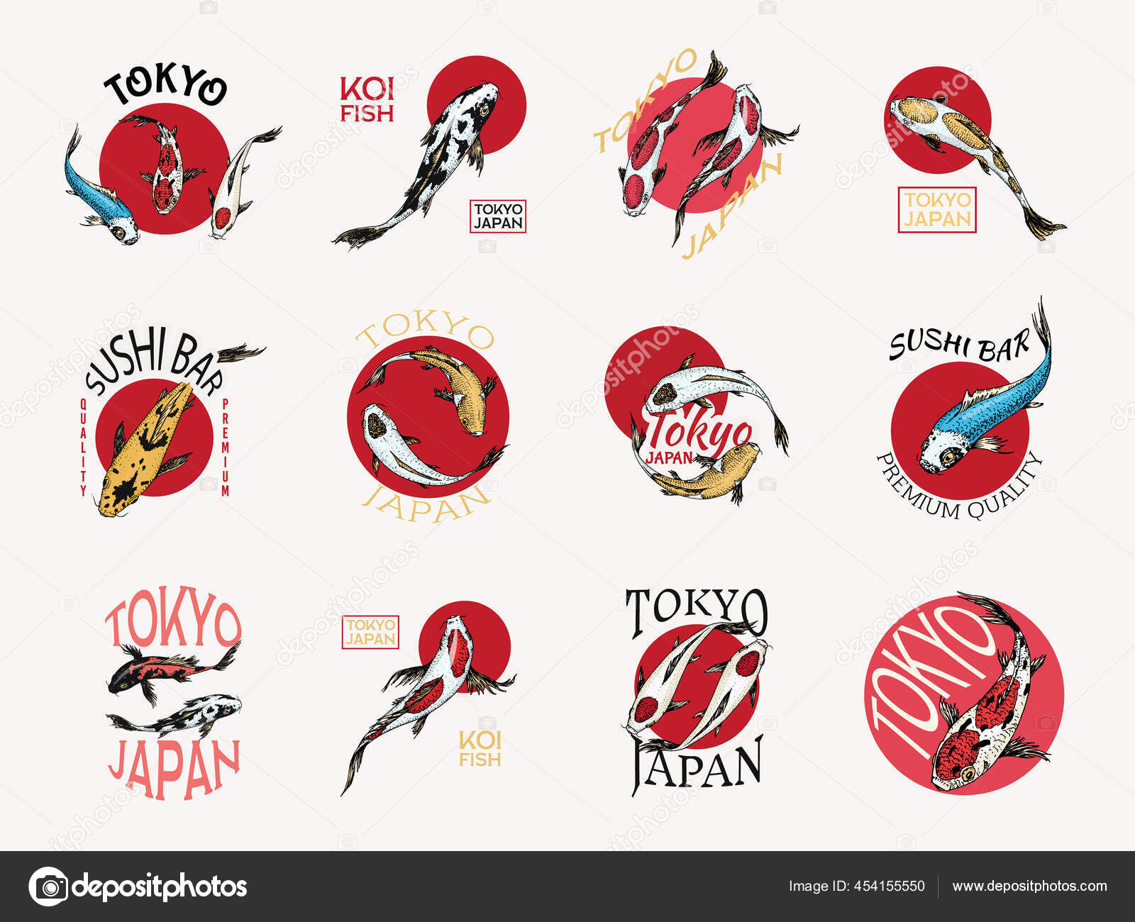 鯉や赤い太陽 日本の魚のバッジセット 韓国の動物のロゴ 手描き線画ポスターやラベルのためのヴィンテージタトゥーモノクロスケッチ ストックベクター C Arthurbalitskiy 鯉や赤い太陽 日本の魚のバッジセット 韓国の動物のロゴ 手描き線画ポスターやラベルのためのヴィンテージタトゥーモノクロスケッチ ストックベクター C Arthurbalitskiy