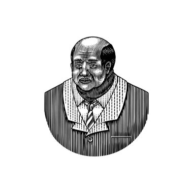 Zarif bir adam. Yaşlı Afro-Amerikalı beyler. Viktorya dönemi. Moda ve kıyafetler. Takım elbiseli bir iş adamı. Elle çizilmiş eski bir çizim. Klasik oymalı illüstrasyon. 