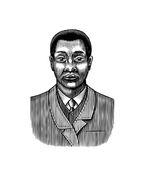 Elegant man. Manligt ansikte. Afro amerikanska herrar. Viktoriansk tid. Mode och kläder. Affärsman i kostym. Handritad gammal skiss. Vintage graverad illustration. — Stock vektor