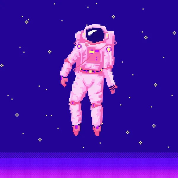 Pixel sanat astronotu. Uzaylı 8 bitlik nesneler. Uzay sanatı, dijital ikonlar. Ay 'daki kozmonot. Retro varlıklar. Klasik oyun tarzı. Bir dizi karakter. Vektör illüstrasyonu. — Stok Vektör