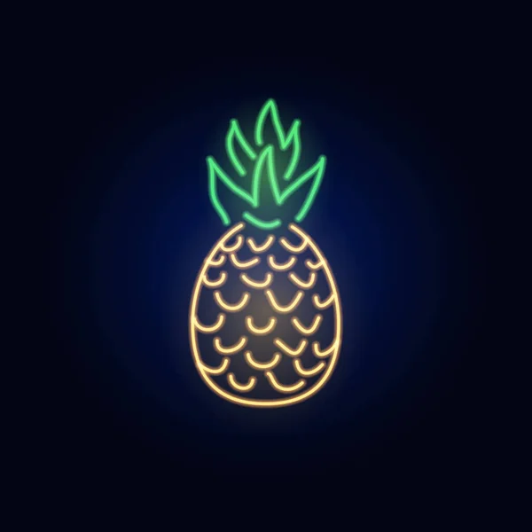 Neon Ananas. Zeichen und Symbol. tropische Pflanzen, Palmen und Blätter. Nachtleuchtendes Schild, Leuchtendes Lichtbanner. Sommer-Logo. Editierbarer Vektor. — Stockvektor