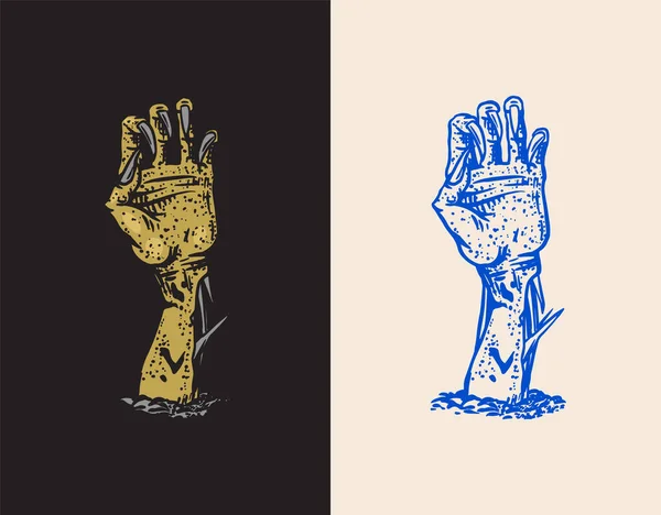 La mano dei morti. Concetto zombie strisciante di Halloween. Disegnato inciso schizzo scarabocchio. Illustrazione mistica vettoriale per tatuaggio o t-shirt . — Vettoriale Stock