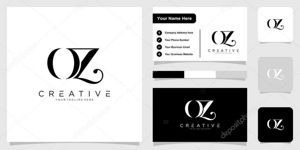 Initial OZ or ZO Logo Design Vector with business card design template