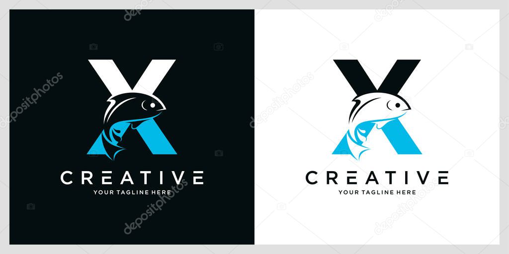 Initial Letter X Fish Logo Design Vector Icon Graphic Emblem Illustration