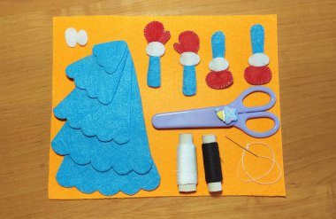 Mavi dans eden Noel ağacı, el işi, oyuncak, kesilecek parçalar