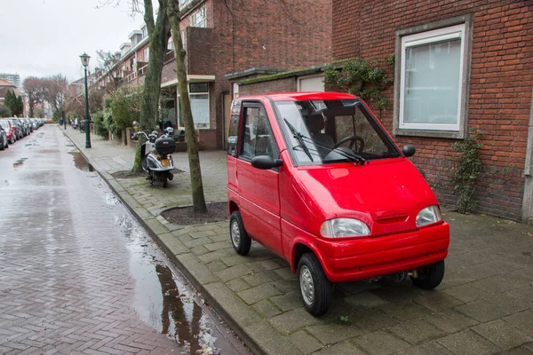 Hague Netherlands December 2020 Microcar Parked City Street Footpath Stock Image