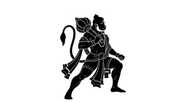 Güçlü bir Hanuman silueti çizimi, ruhani sanat projeleri, kültürel tasarımlar ve ilham verici geleneksel arka planlar için mükemmel. Gücün ve bağlılığın sembolü..