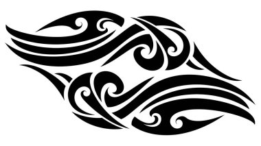 Zarif Maori esinlenilmiş kabile dalgası tasarımı dinamik siyah ve beyaz kıvrımlı temiz bir arkaplan üzerinde