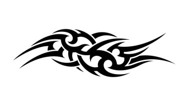 Siyah girdap desenleri ve düğümlü karmaşık kabile dövmesi tasarımı vücut sanatı, grafik tasarımlar veya kültürel projeler için mükemmel.