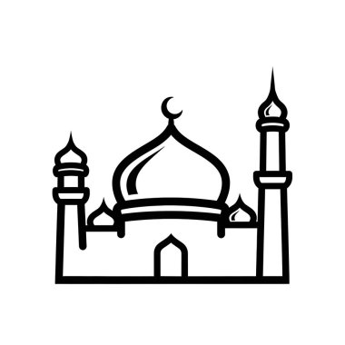 Kültürel veya dini projeler için ideal, minareleri ve hilal ayı olan stilize cami illüstrasyonu
