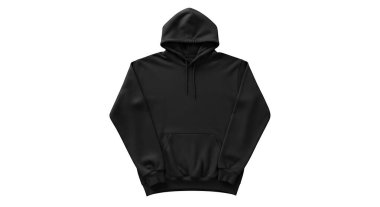Temiz beyaz arka planda yüksek kaliteli siyah kapüşonlu, moda ve giyim markası, pazarlama ve ekommerce uygulamaları için mükemmel.