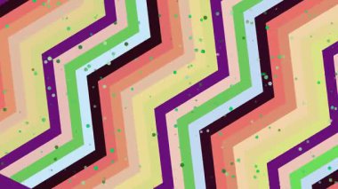 Renkli zikzak deseni canlı renkler ve etrafa saçılmış yeşil noktalarla dinamik bir şekilde hareket ederek grafik tasarım ve dijital ortam için mükemmel canlı ve enerjik bir animasyon yaratır..