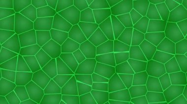 Görüntü animasyonundaki soyut yeşil çokgen desenler, dinamik hareketler ve modern dijital sanat tasarımı arasındaki yumuşak geçiş.