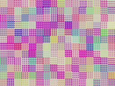 Değişik renk ve desenlere sahip renkli bir yama örtüsü. Yorgan, her biri farklı renk ve tasarıma sahip birçok küçük kareden oluşur. Genel efekt canlı ve canlı bir sahne.