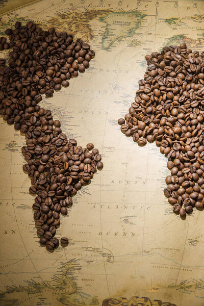 Coffee map made of beans
