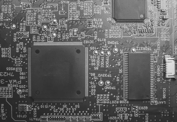 circuit board of laptop. microchip. black and white background