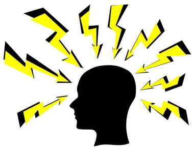 Stresli bir durumda güçlü düşünme sürecini sembolize eden sarı oklu insan kafası sembolü