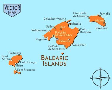 Balear Adaları 'nın basit izole vektör haritası.