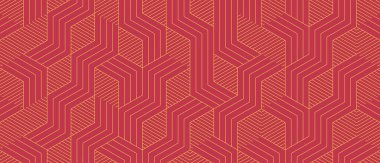 Soyut kırmızı altın çizgili çizgi. Geometrik altıgen doku arka planı. Çokgen deseni. retro biçimli konsept.