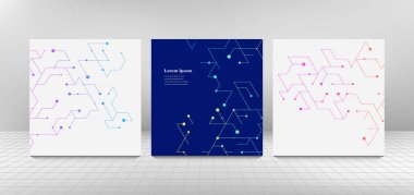 Soyut broşür seti. Geometrik altıgen doku arka planı. Üç boyutlu kablo düzeneği. mimari kavram.