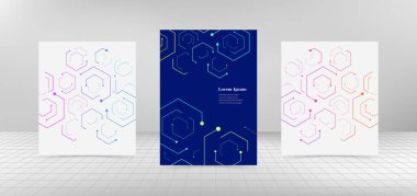 Soyut broşür seti. Geometrik altıgen doku arka planı. Üç boyutlu kablo düzeneği. mimari kavram.