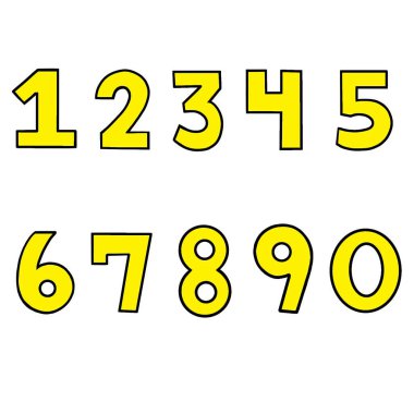 Beyaz arkaplanda sarı sayılar tasviri.