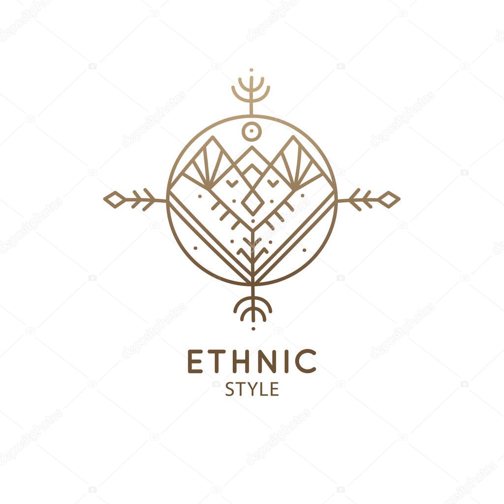 Abstract mountain logo. Vector geometric badge. Sacred decorative symbol. Outline icon of abstract landscape - business emblem for design cards, alchemy, zen, ecology, religion concepts, yoga Center.
