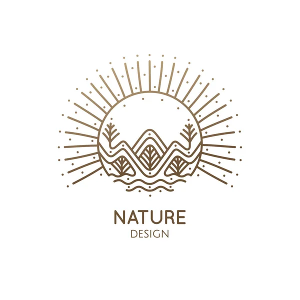 Naturaleza lineal logo bosque paisaje — Vector de stock