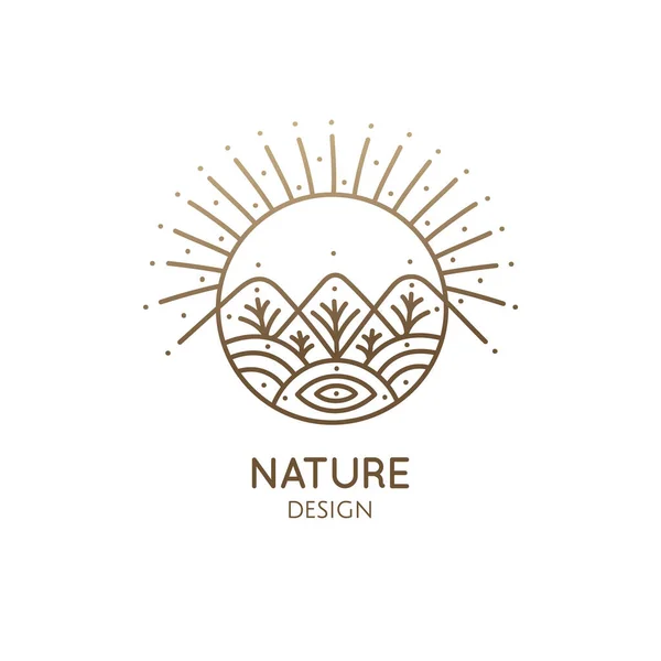 Nature linear logo forest landscape — Stock Vector