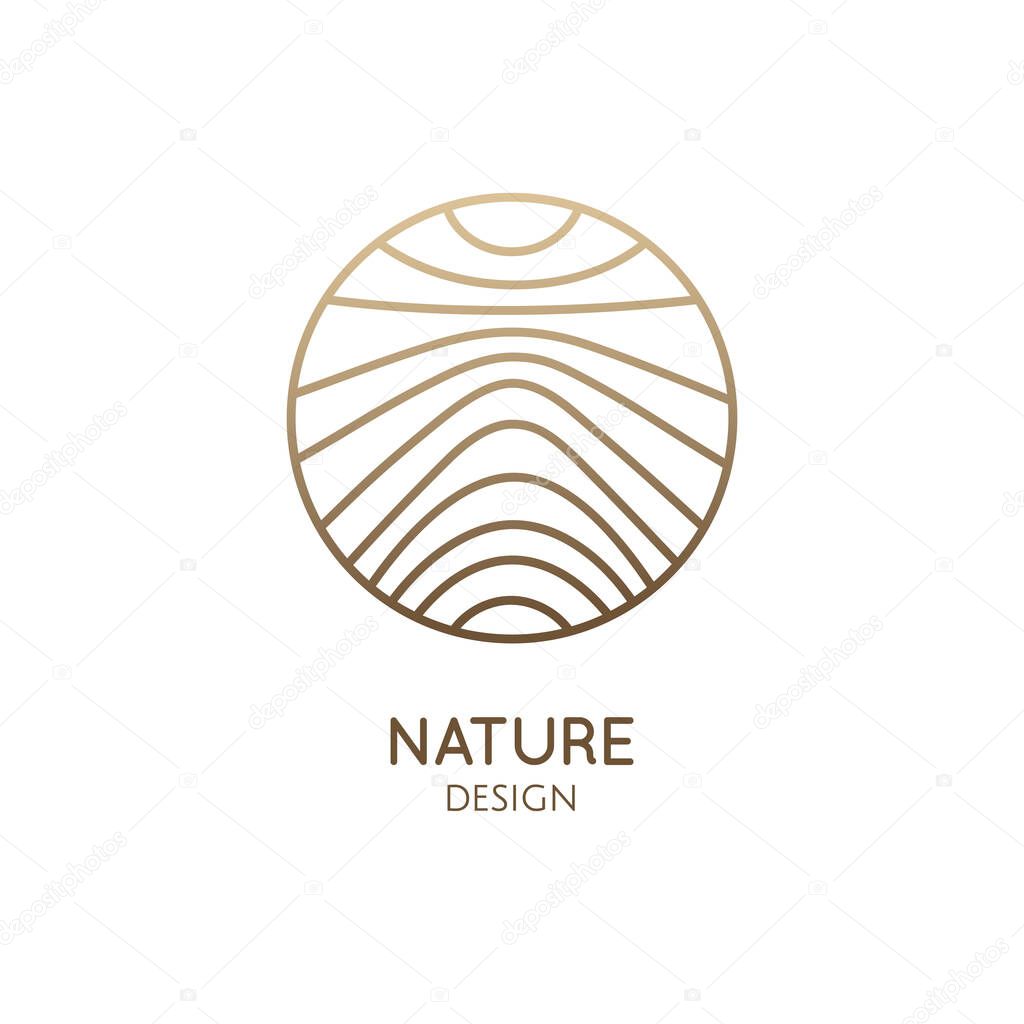 Abstract mountain logo. Vector geometric badge. Sacred decorative symbol. Outline icon of abstract landscape - business emblem for design cards, alchemy, zen, ecology, religion concepts, yoga Center.