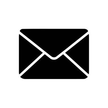 Beyaz arka planda izole edilmiş siyah zarf, iletişimi ve yazışmaları simgeliyor