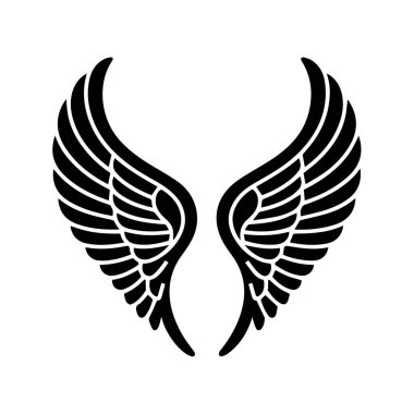 Beyaz arka planda izole edilmiş siyah melek kanatları, özgürlük ve uçuşun sembolü.