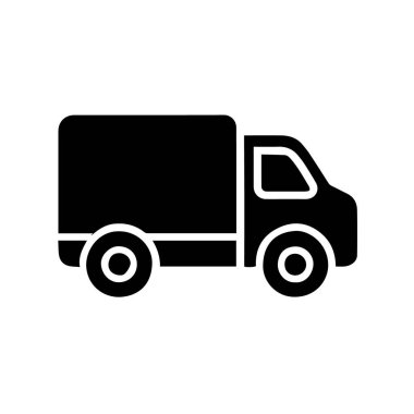 Beyaz arka planda izole edilmiş bir nakliye kamyonunun siyah silueti.