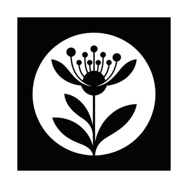 Kalın Botanik Silueti ile Çember Çerçeveli Çiçek Simgesi