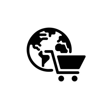 Ekommerce konsepti için beyaz arkaplanda küresel çevrimiçi alışveriş simgesi izole edildi