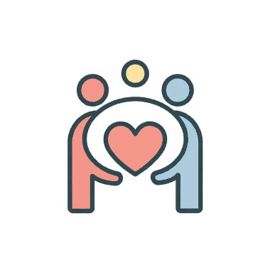 Toplum destek logosu, insan ve kalple beyaz arka planda izole edildi